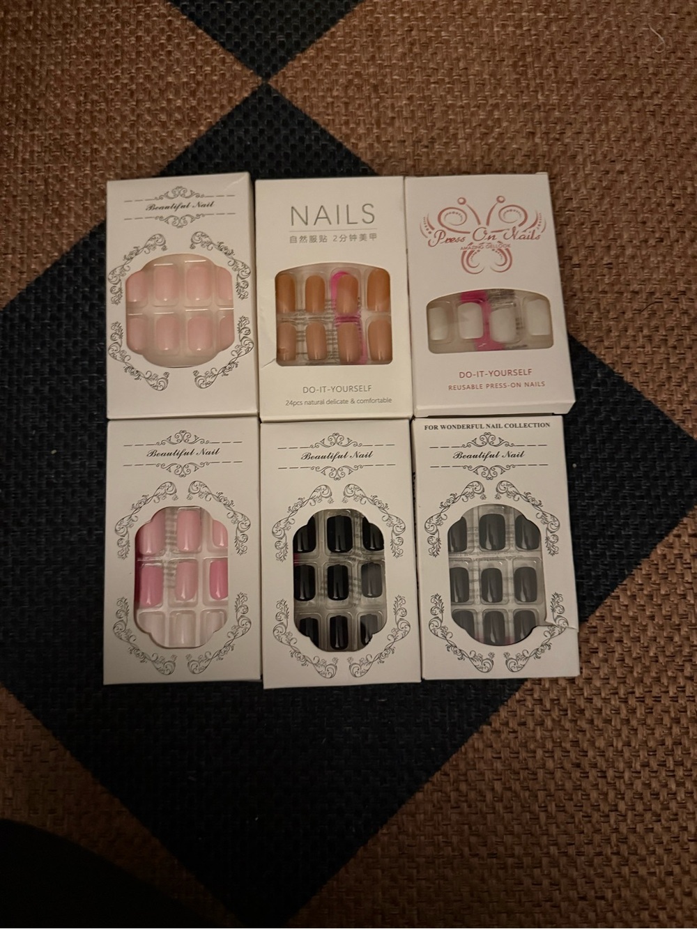 Assorted Press-On Nail Sets - Pink, Black, Nude